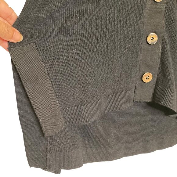Gretchen Scott Womens XS Black Sweater Cardigan Gold Buttons Side Slits HiLo Hem - Picture 7 of 12